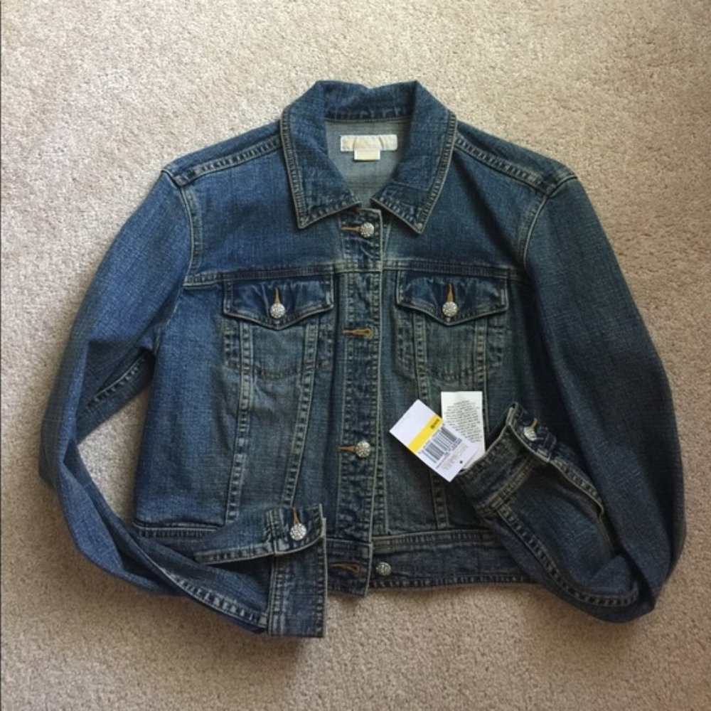 Michael Kors Womens Riviera Blue Denim Jacket Gold Buttons Size M